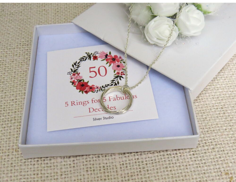 5 Ring Silver Necklace