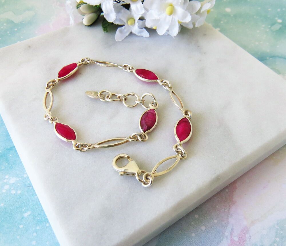 Ruby Gemstone Link Bracelet