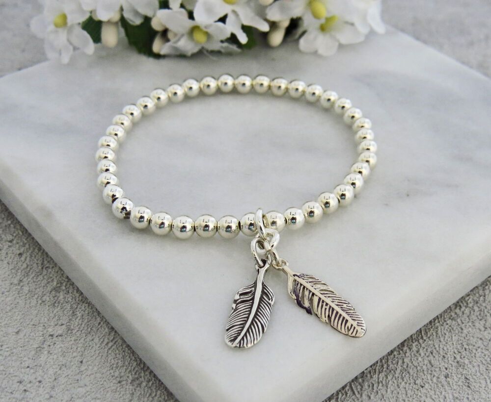 Feather Heart Charm Bracelet