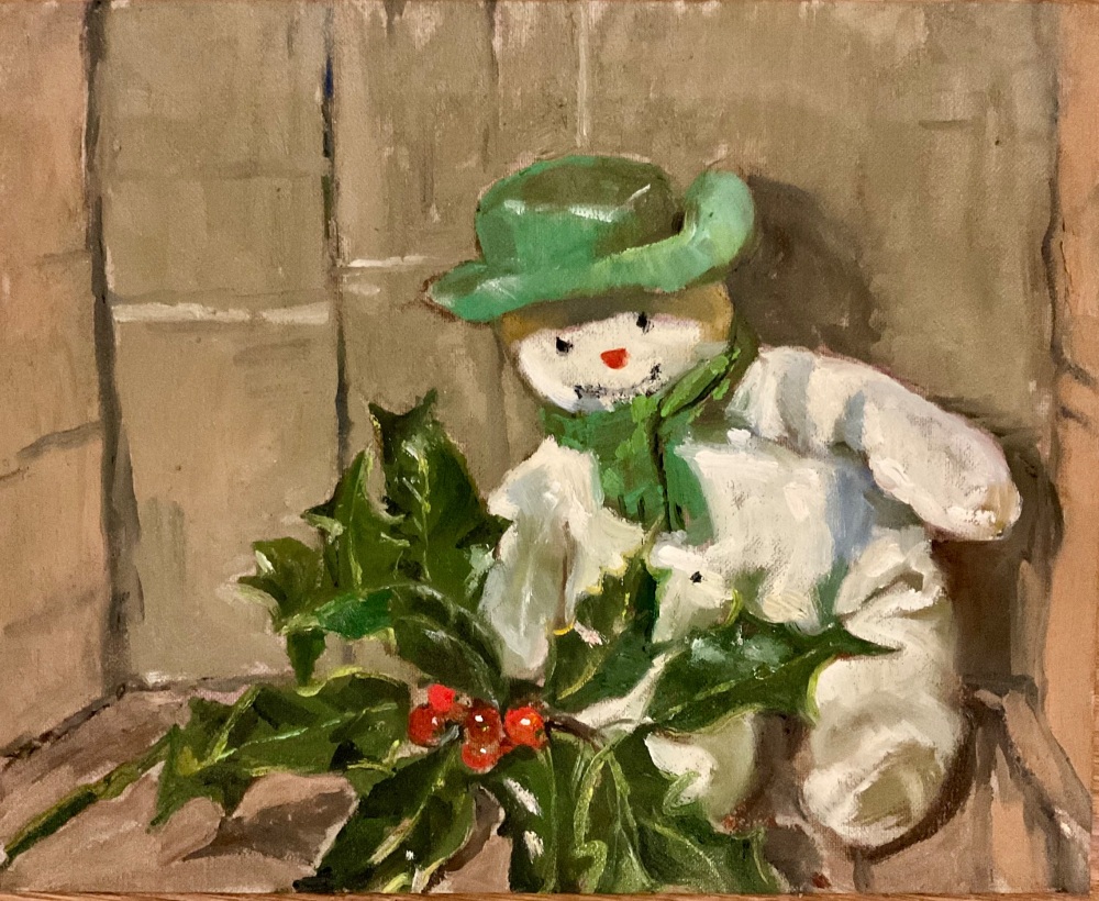 Soft Snowman with Holly 24 x 30 cms (Unframed)