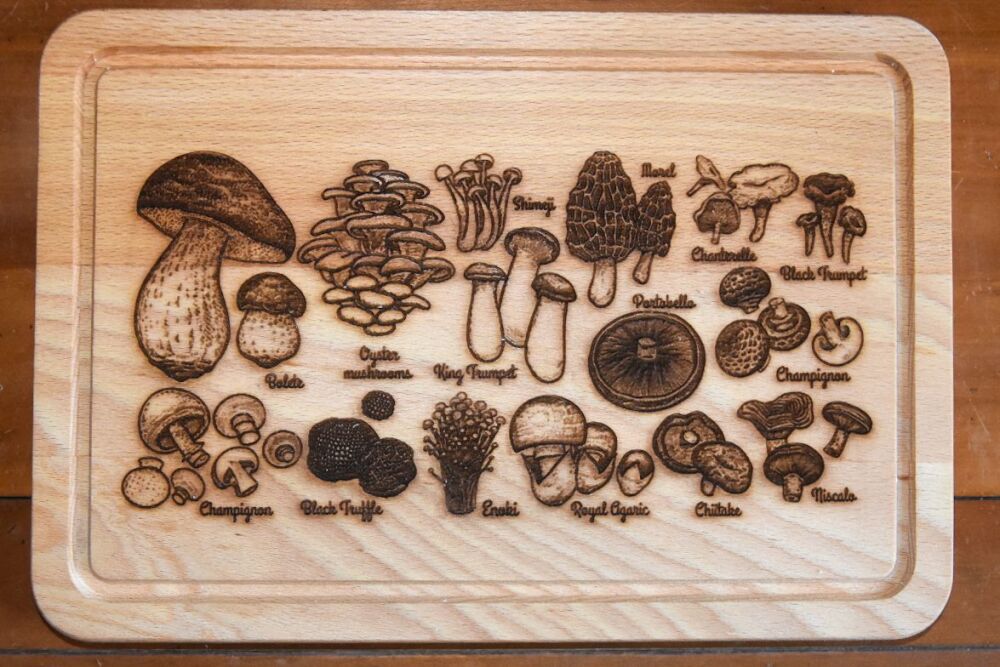 Chopping board with mushrooms