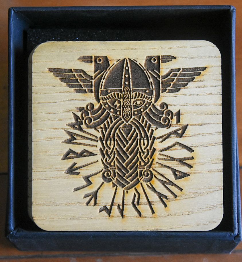 Wooden Coaster Set With Odin Design