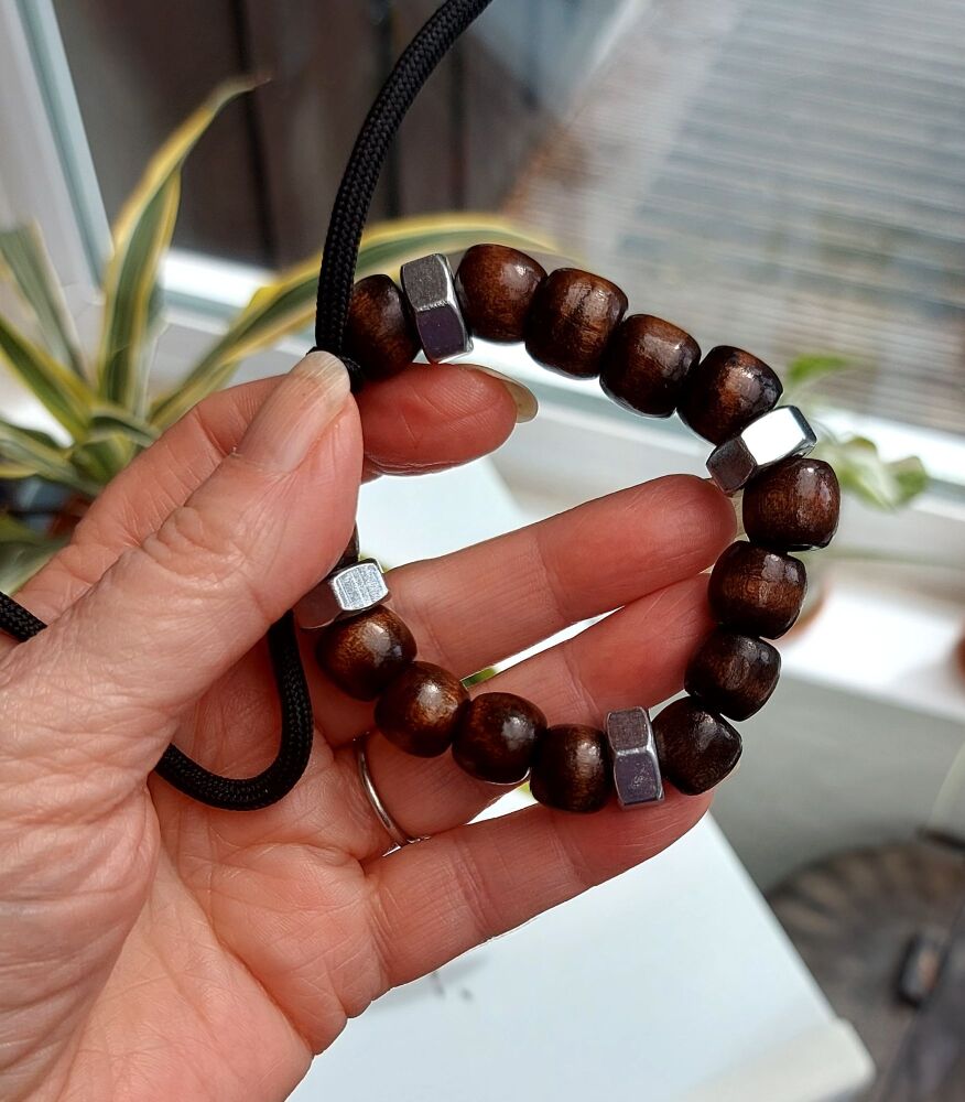 Handmade bead hex nut and paracord mens bracelet