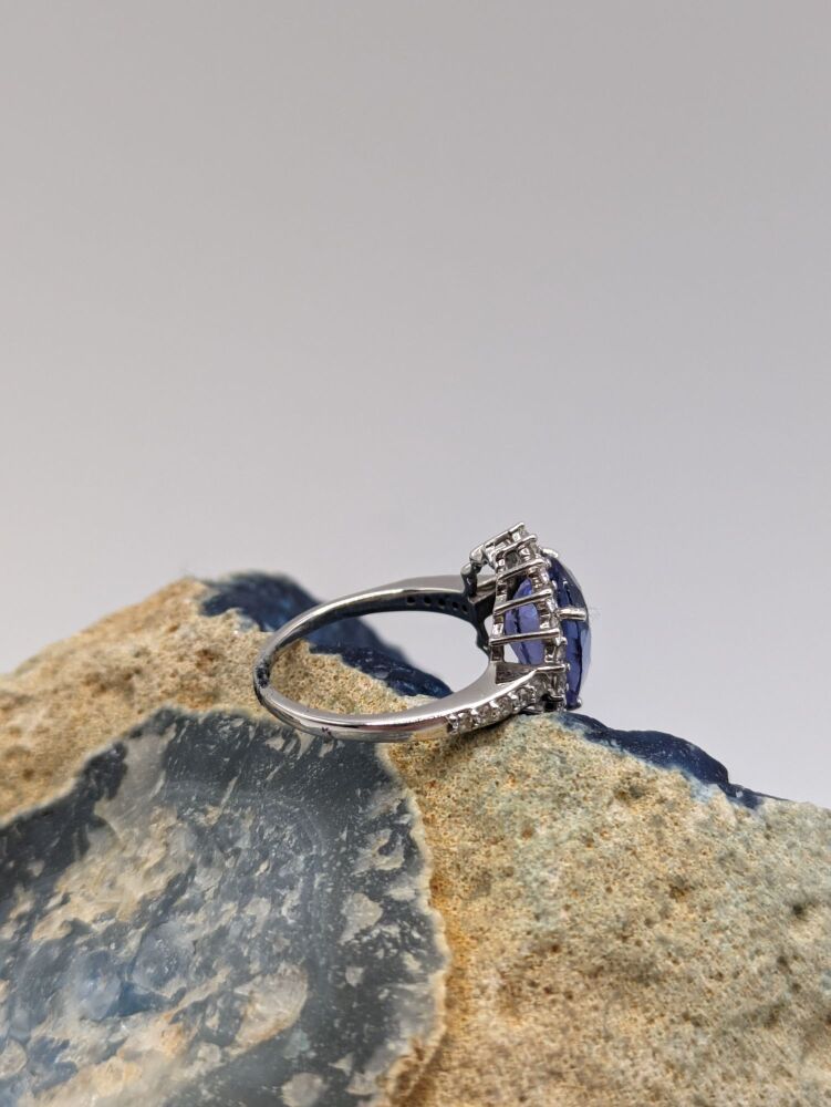 Pear cut Tanzanite and diamond halo ring 5.05ct