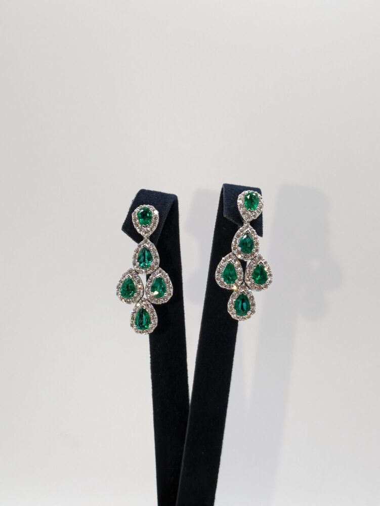 peacock design Emerald and diamond cocktail earrings