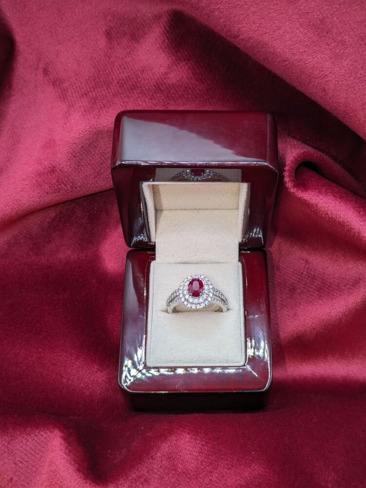 Ruby and diamond Double halo shoulder set ring 2.90ct VS1/ E