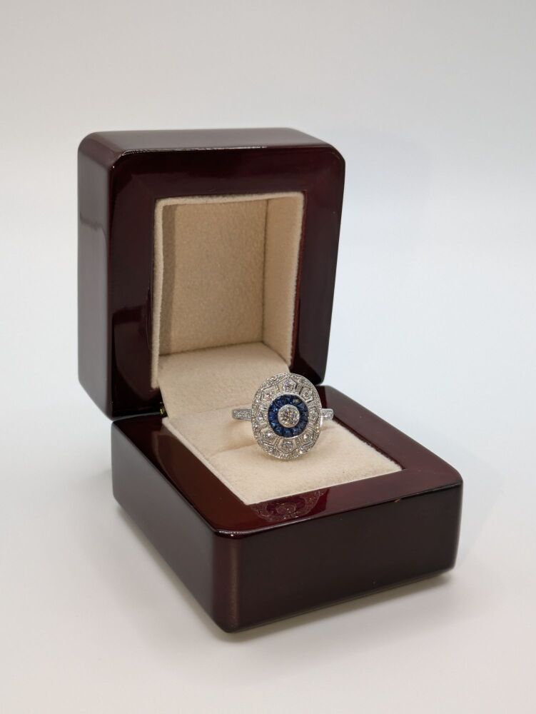 Art Deco style Sapphire & diamond ring 1.10ct VS1/ D