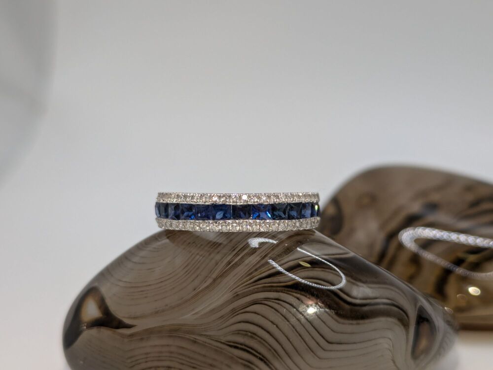 Sapphire & diamond three row band 1.50ct VS1/ F