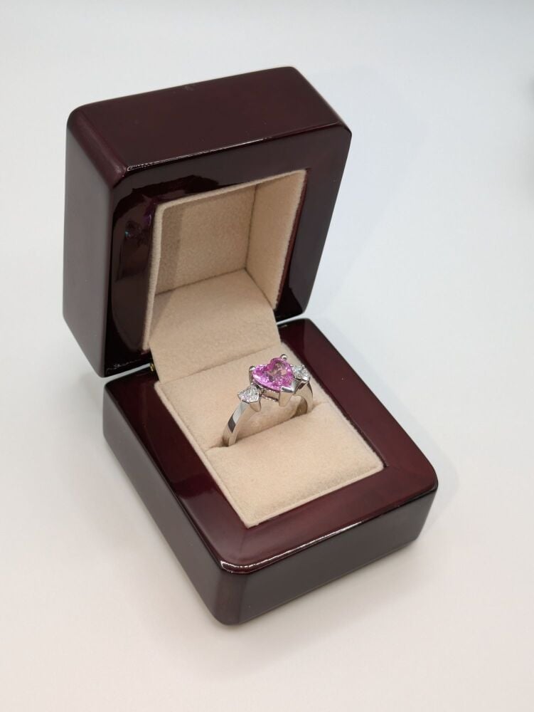 Pink Sapphire and heart cut diamond Trilogy 2.90ct Total VS1/ F