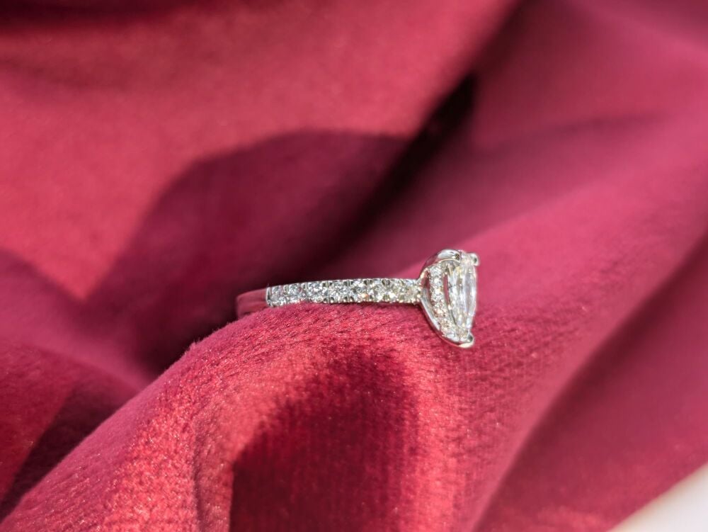 Hidden Halo Pear shoulder set ring in Platinum 1.23ct VS1/ F