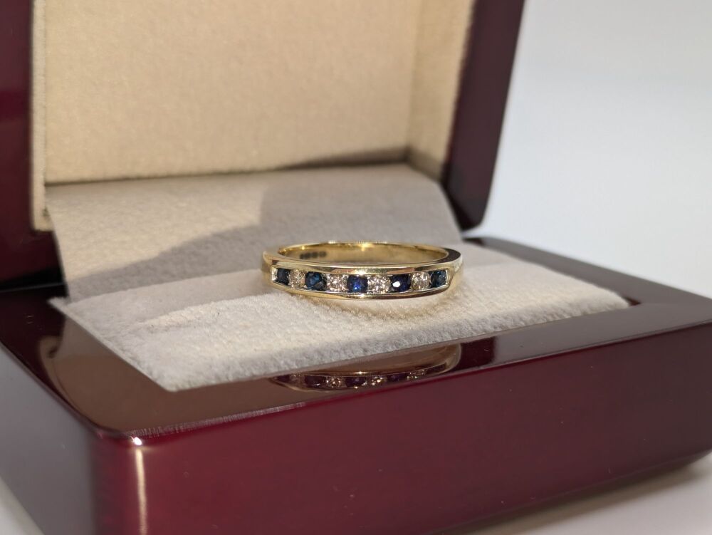 Channel set Sapphire & diamond half eternity band 0.55ct VS1/ F