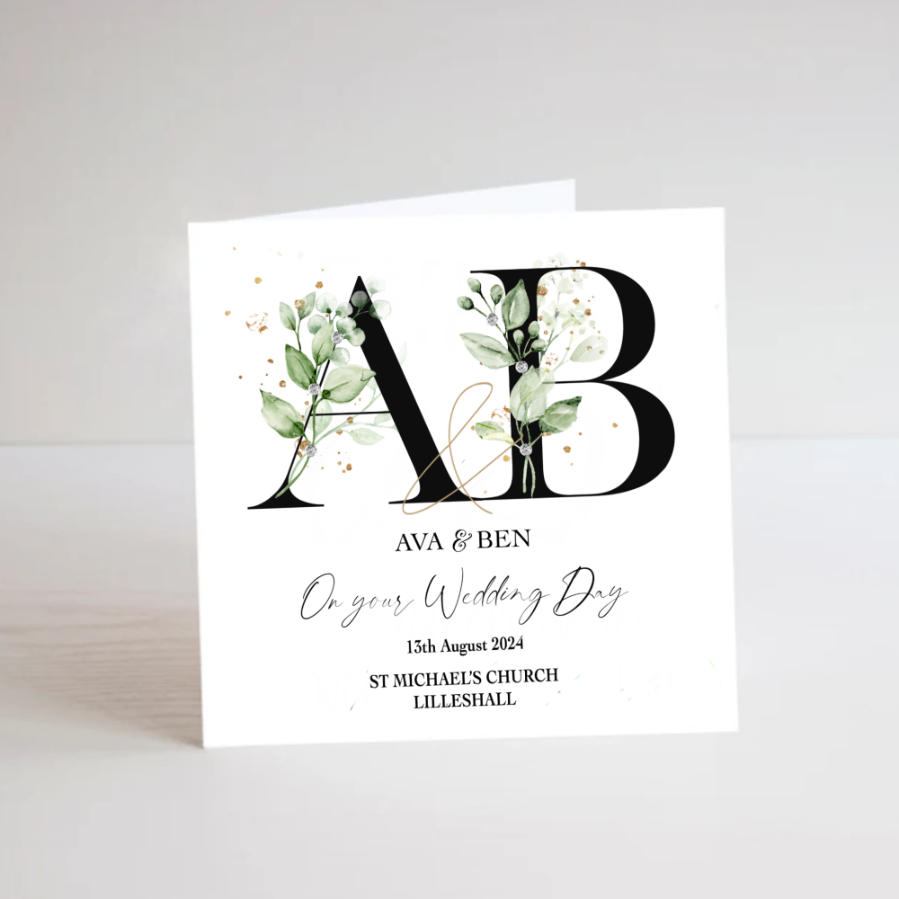 PERSONALISED GREEN LEAF WEDDING CARD