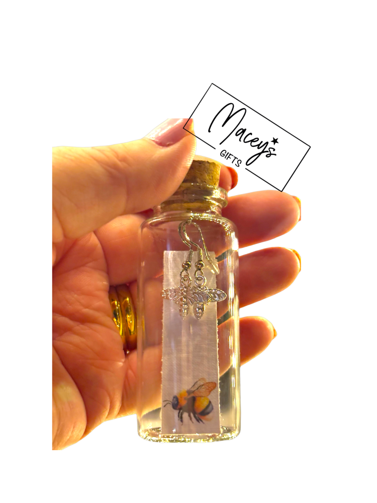 HANDMADE BEE EARRINGS IN A BOTTLE