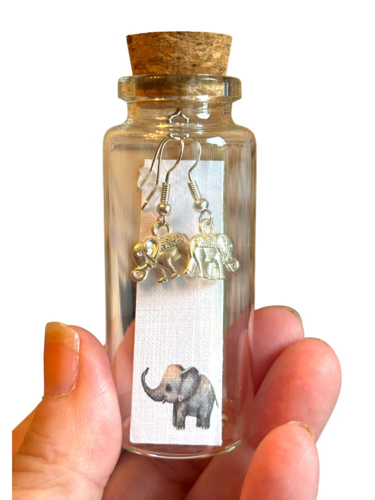 HANDMADE ELEPHANT EARRINGS IN A BOTTLE