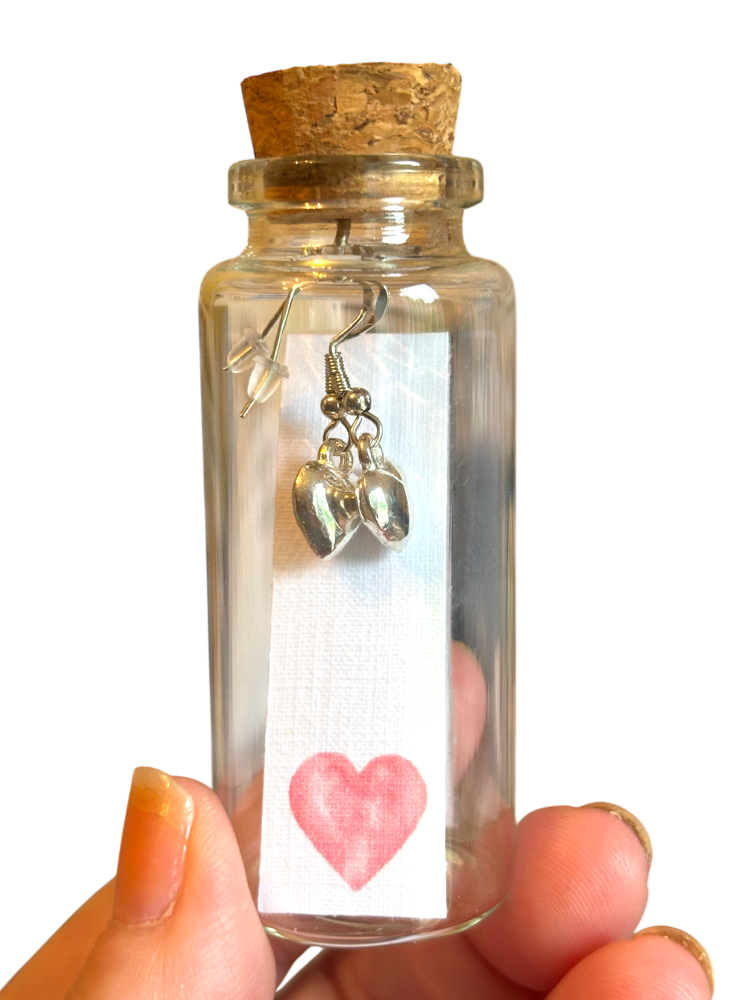 HANDMADE HEART EARRINGS IN A BOTTLE