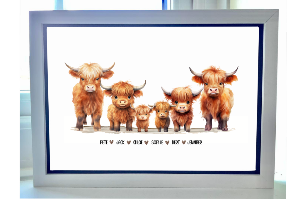 PERSONALISED HIGHLAND COW FAMILY PRINT