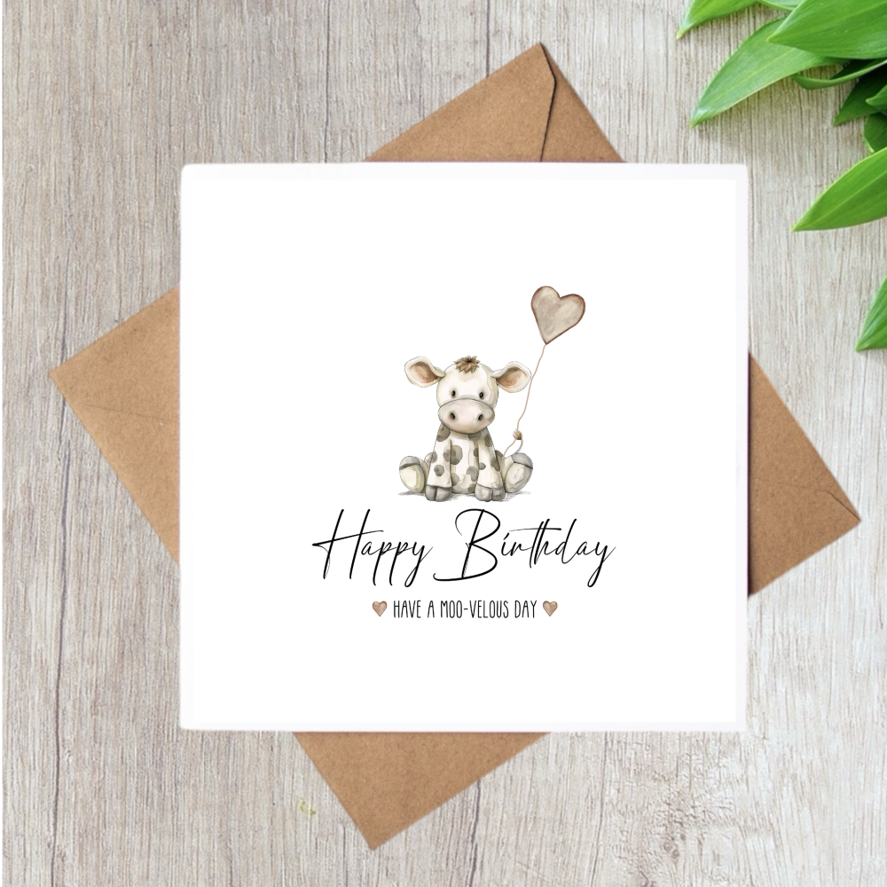 COW HAPPY BIRTHDAY HOPE YOU HAVE A MOO-VELLOUS DAY