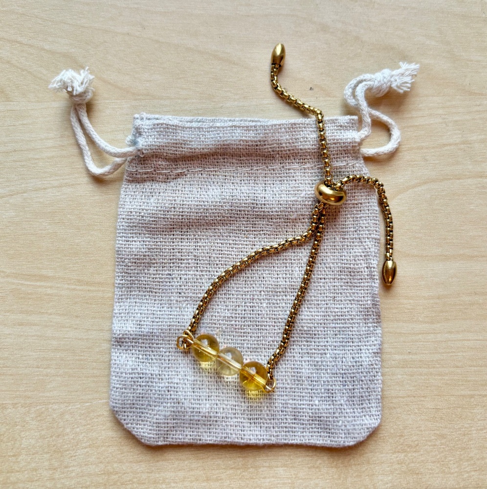 HANDMADE GOLD PLATED STAINLESS STEEL SLIDER BRACELET CITRINE