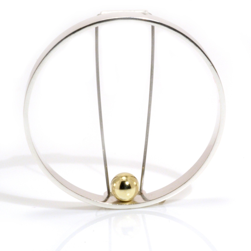 Silver Open Circle Brooch With Gold Ball