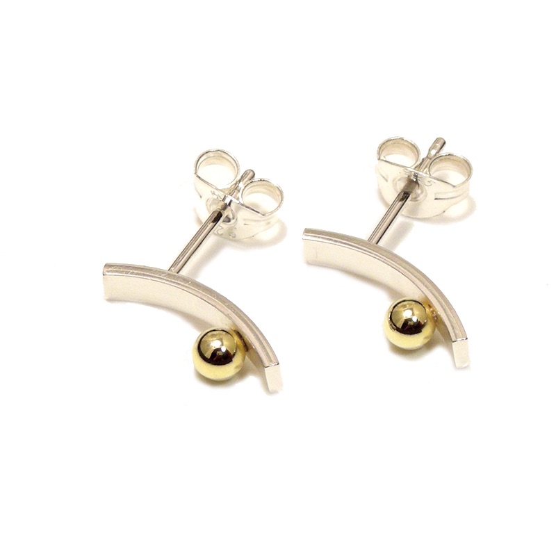Silver With Gold Ball Straight Post Earrings