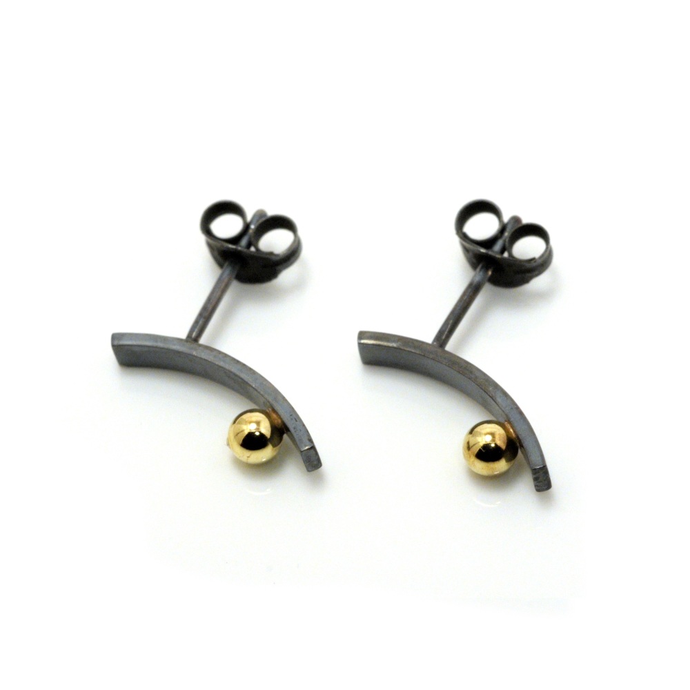 Oxidised silver with gold ball straight post earrings
