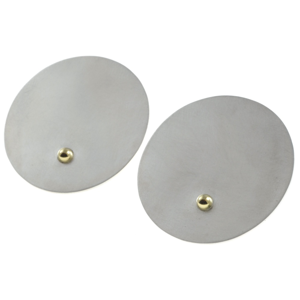 Large silver disc with gold ball stud earrings