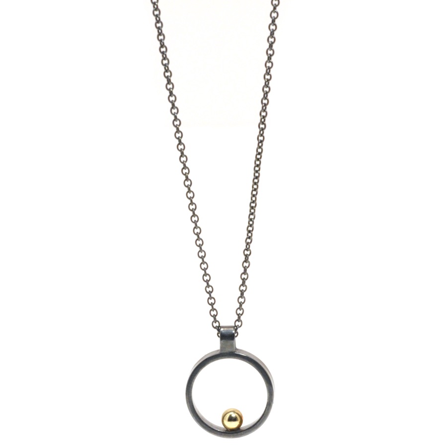 Oxidised silver with gold ball mini pendant