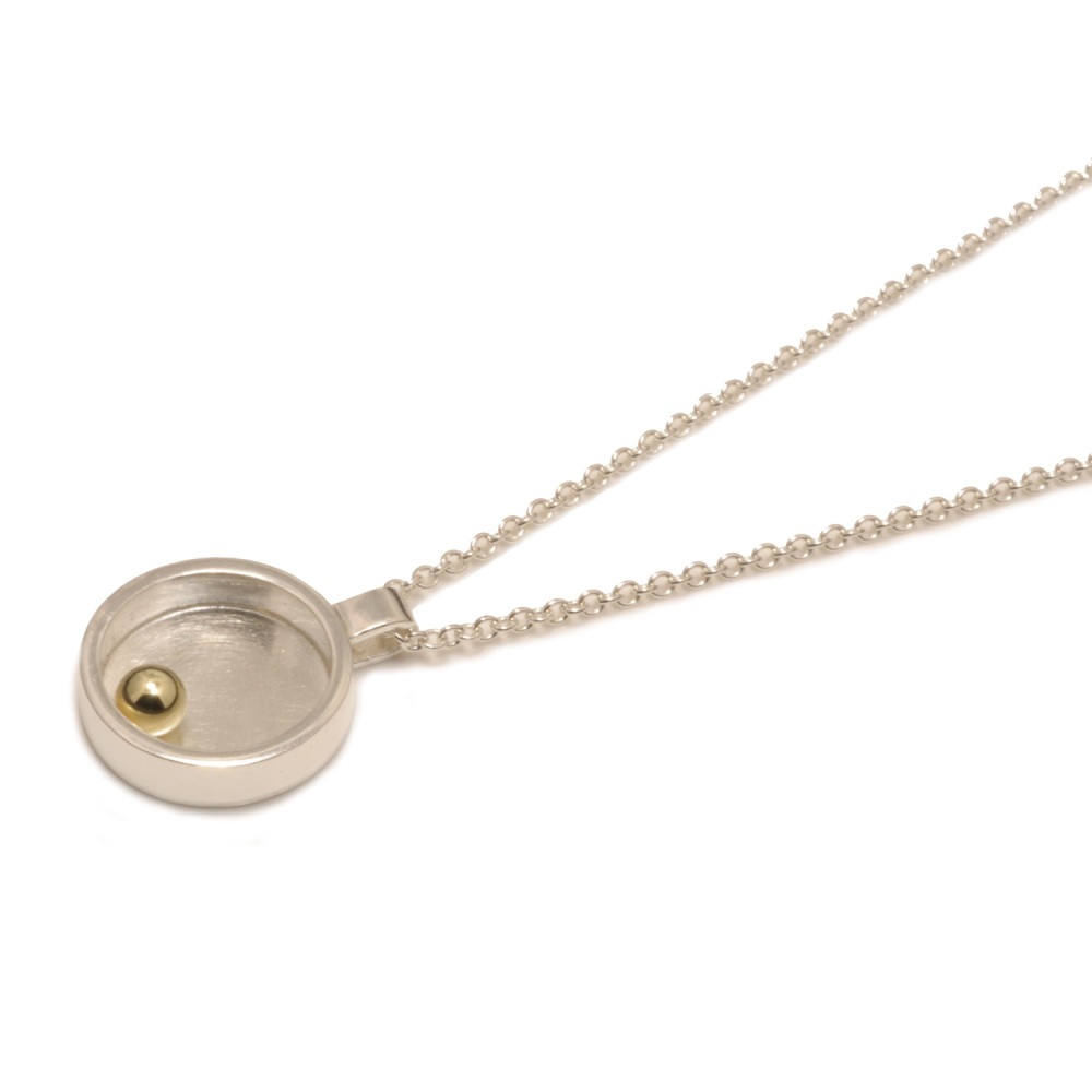 Closed circle silver with gold ball mini pendant