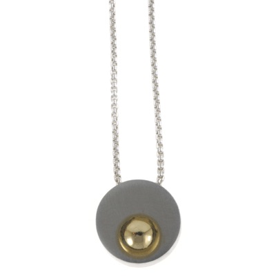 Silver mini pod pendant with gold concave detail