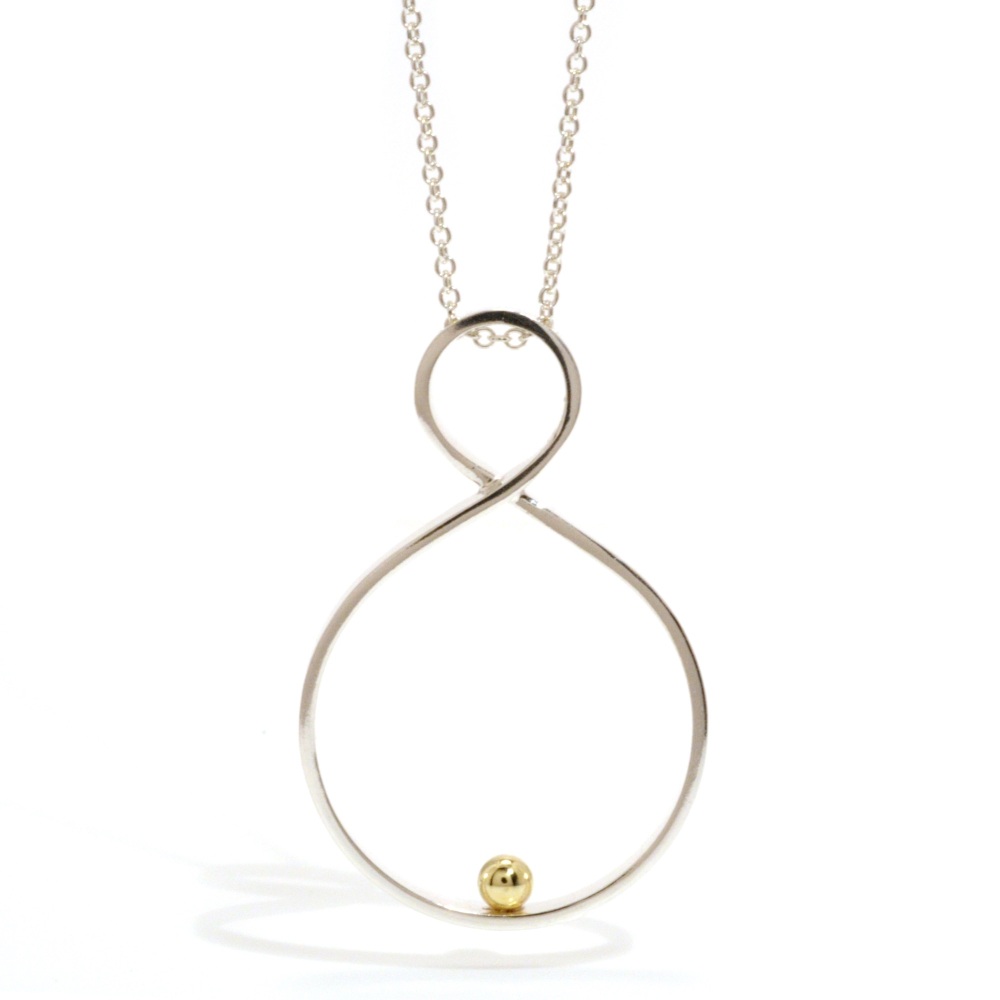 Silver open twist pendant with gold ball detail