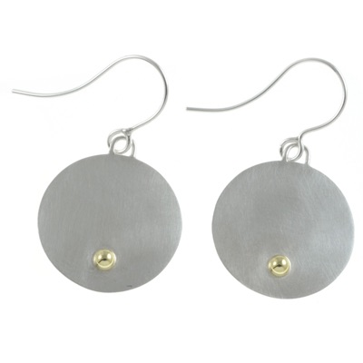 Silver disc earrings with embedded gold ball detail