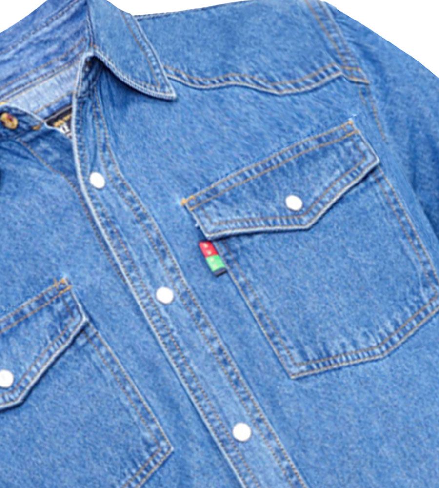 Western Style Denim Shirt, Stonewash Blue