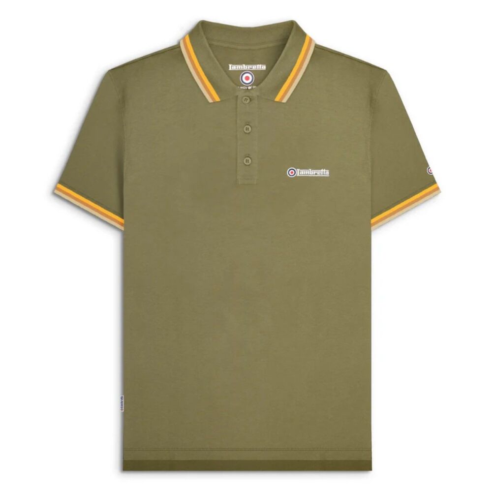 Khaki Triple Tipped Polo Shirt from Lambretta