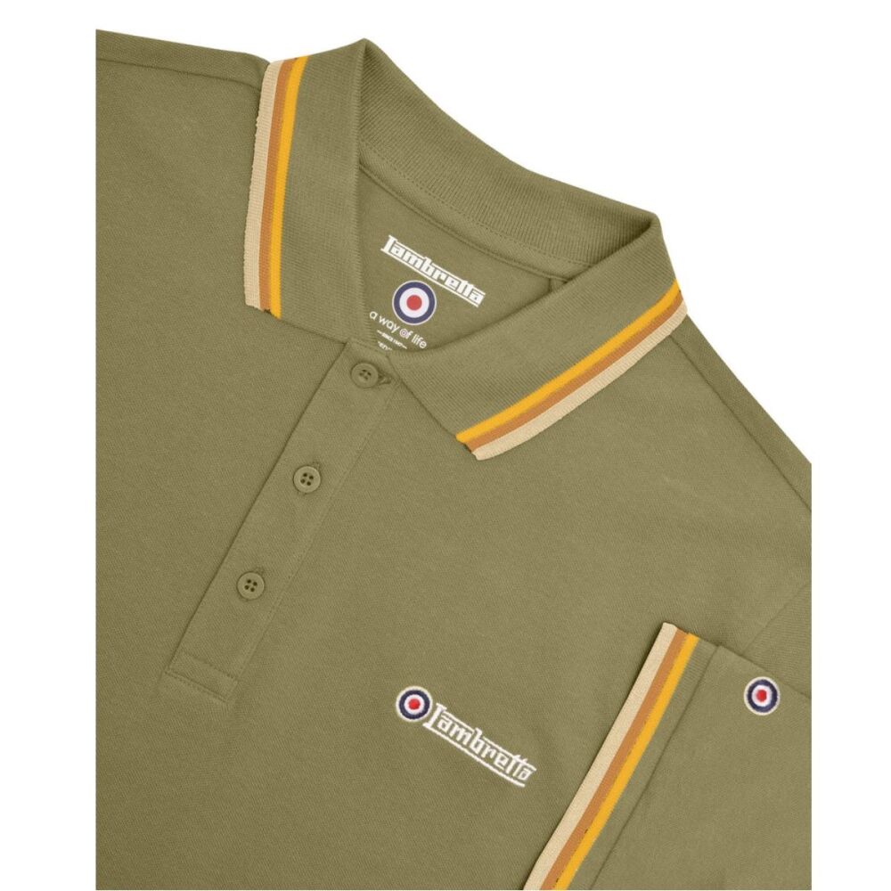 Khaki Triple Tipped Polo Shirt from Lambretta