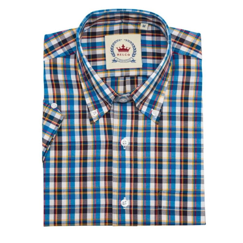 Blue & White Check Short Sleeve Shirt from Relco