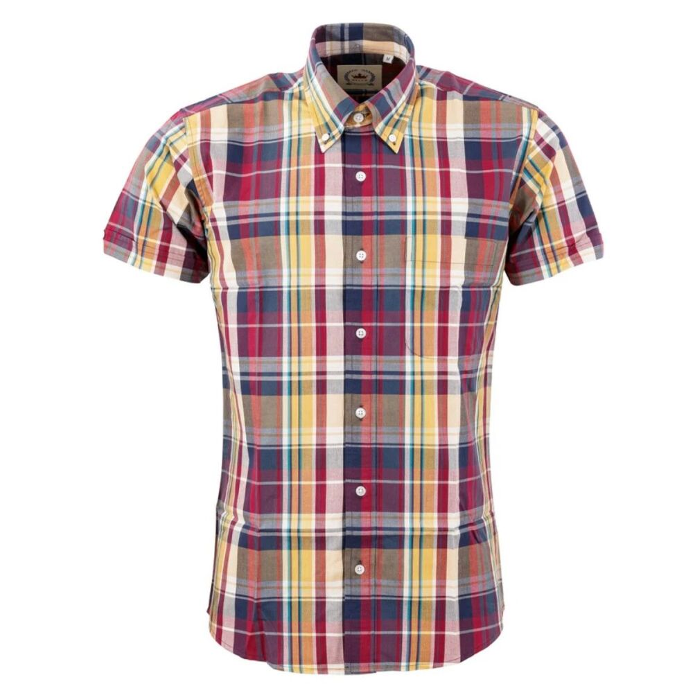 Purple & Yellow Check Short Sleeve Shirt from Relco