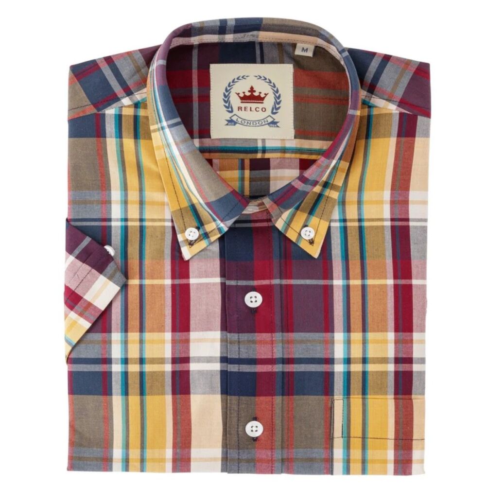 Purple & Yellow Check Short Sleeve Shirt from Relco