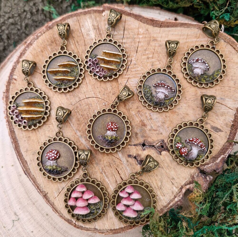 Bronze Bezel Fungi Pendants
