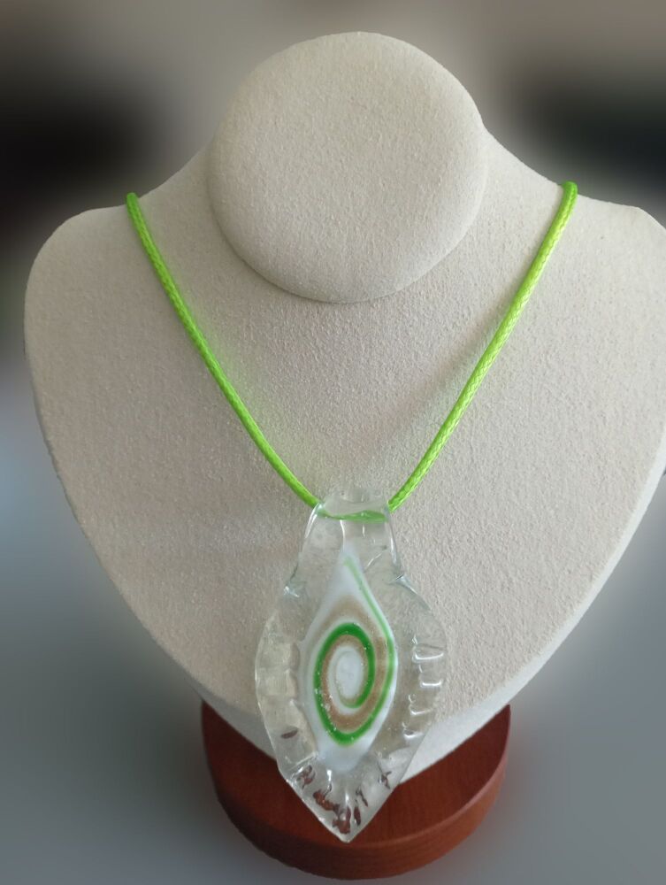 Lampwork Pendants on Shoelace Necklace - White & Lime pendant