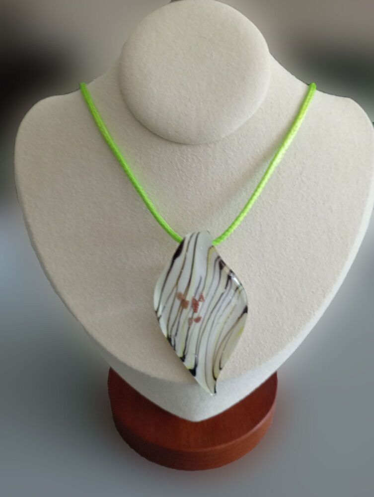 Lampwork Pendants on Shoelace Necklace - White Striped  pendant