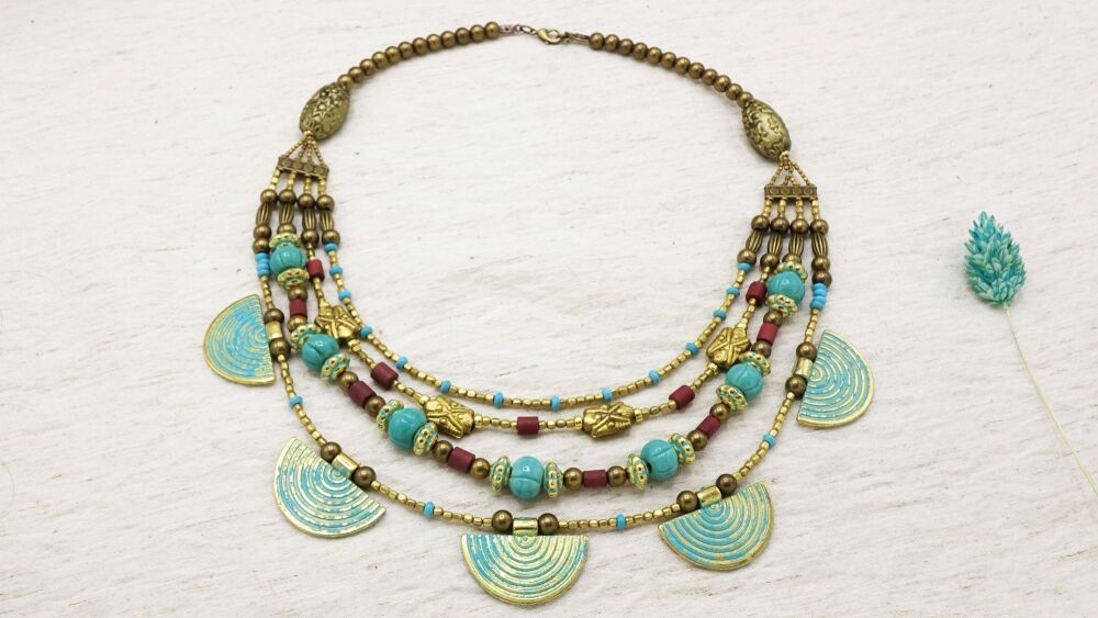 Turquoise Ginko Beaded Layered Necklace