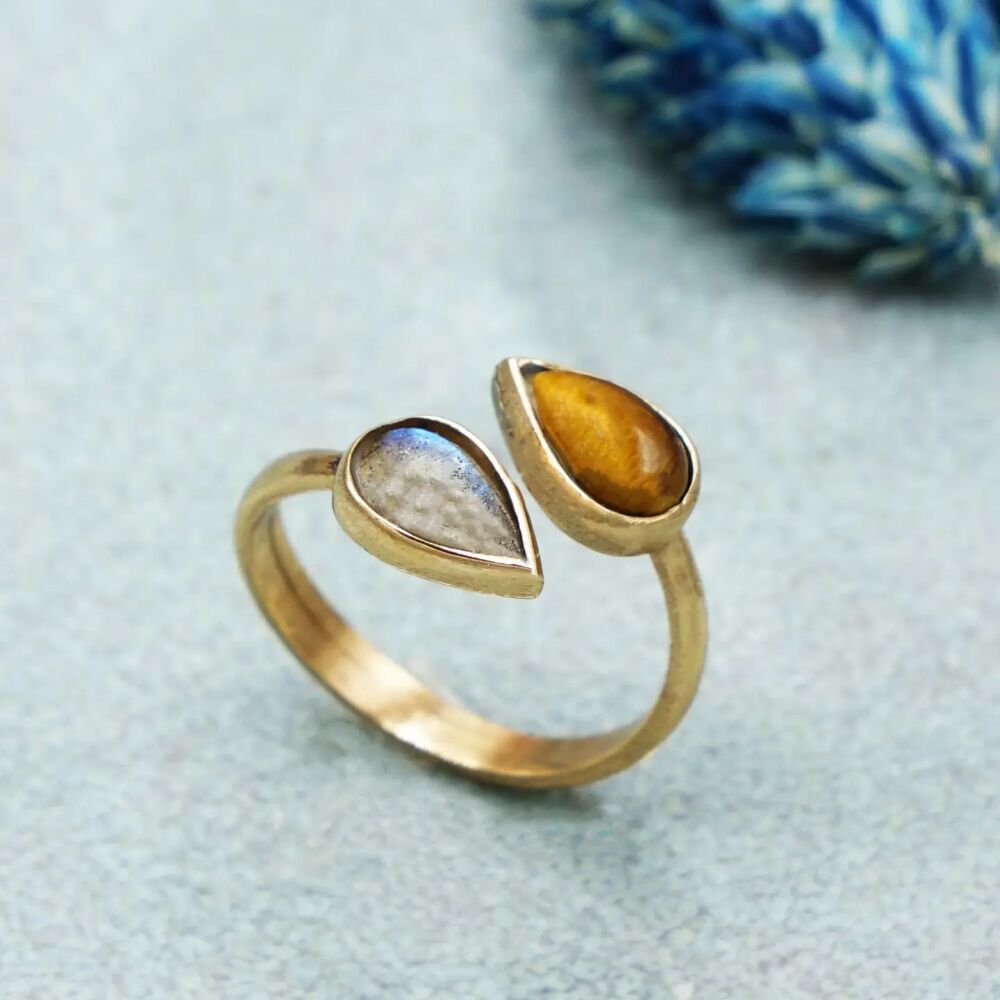Tigers Eye & Labradorite Gemstone Ring