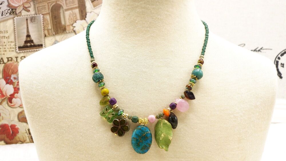 Boho Beaded Leaf Necklace