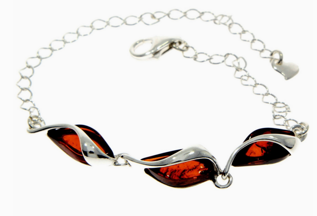925 Sterling Silver & Baltic Amber Modern Adjustable Bracelet