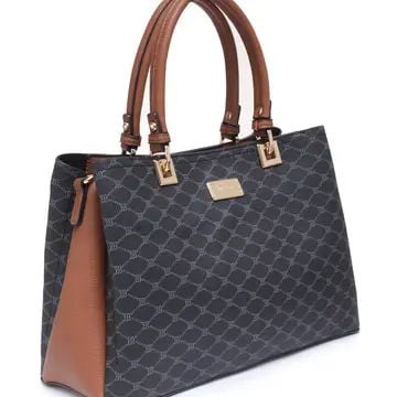 Bessie Logo Print Two Tone Tote - Black & Tan