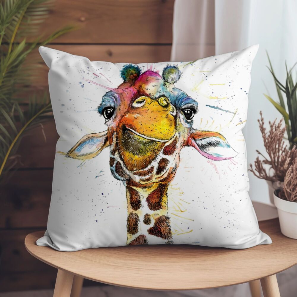 Splatter Rainbow Giraffe Cushion