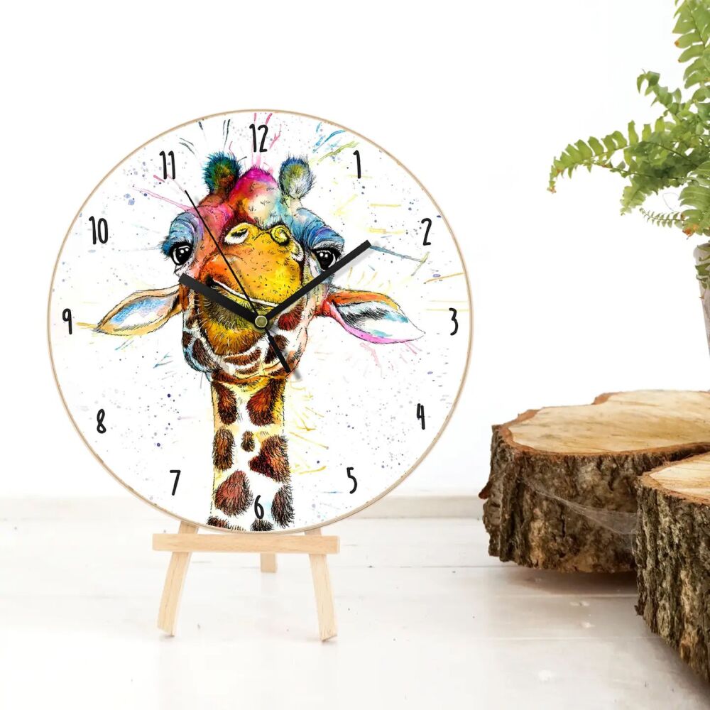 Splatter Rainbow Giraffe Clock