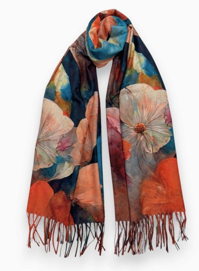Big Flower Wool Blend Digital Print Scarf
