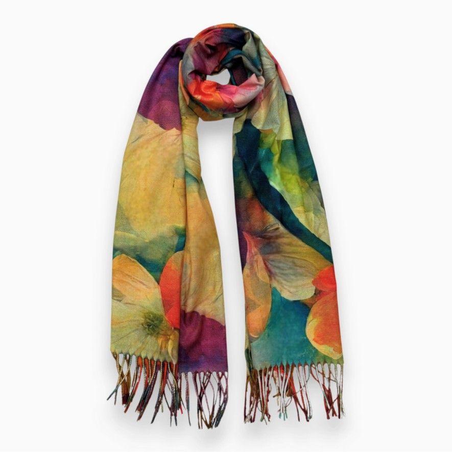 Big Flower Wool Blend Digital Print Scarf - Yellow