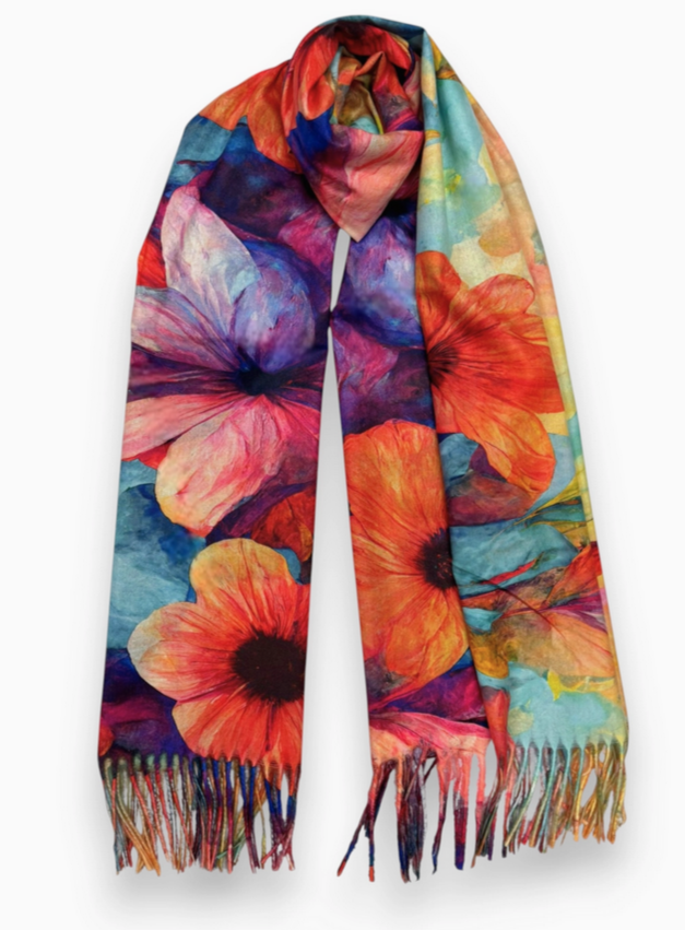 Poppy Wool Blend Digital Print Scarf - Orange